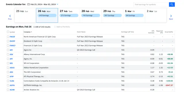 미국 주식 실적 발표 사이트 야후 캘린더 실적